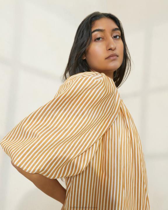 vrouwen Oversized jurk met mimi strepen en pofmouwen bruine streep Loeffler Randall kleren J8TT175