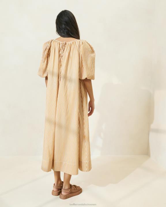 vrouwen Oversized jurk met mimi strepen en pofmouwen bruine streep Loeffler Randall kleren J8TT175