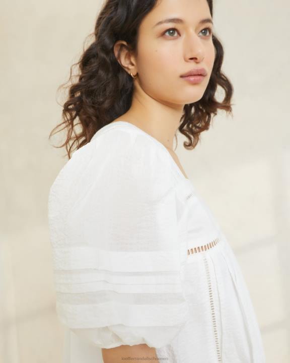 vrouwen augustus jurk met pofmouwen wit Loeffler Randall kleren J8TT171