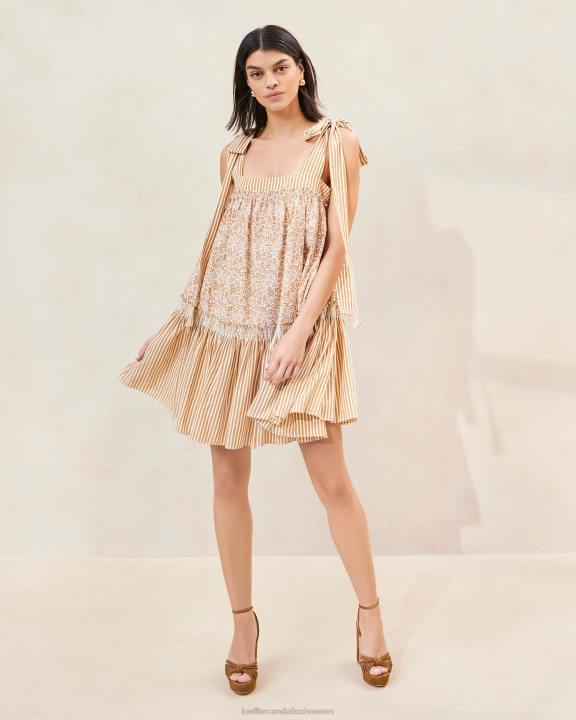 vrouwen janie jurk met ruches aan de zoom bruine bloemen/bruine streep Loeffler Randall kleren J8TT189