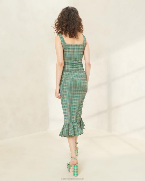vrouwen yessica tankjurk met ruches aan de zoom groen/butterscotch plaid Loeffler Randall kleren J8TT188