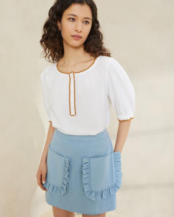 vrouwen Eura rok met ruches en zak lichte denim Loeffler Randall kleren J8TT229