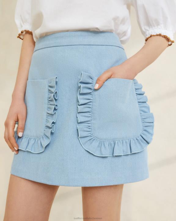 vrouwen Eura rok met ruches en zak lichte denim Loeffler Randall kleren J8TT229