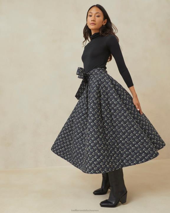 vrouwen Leigh gewatteerde rok zwarte ditsy bloemen Loeffler Randall kleren J8TT237