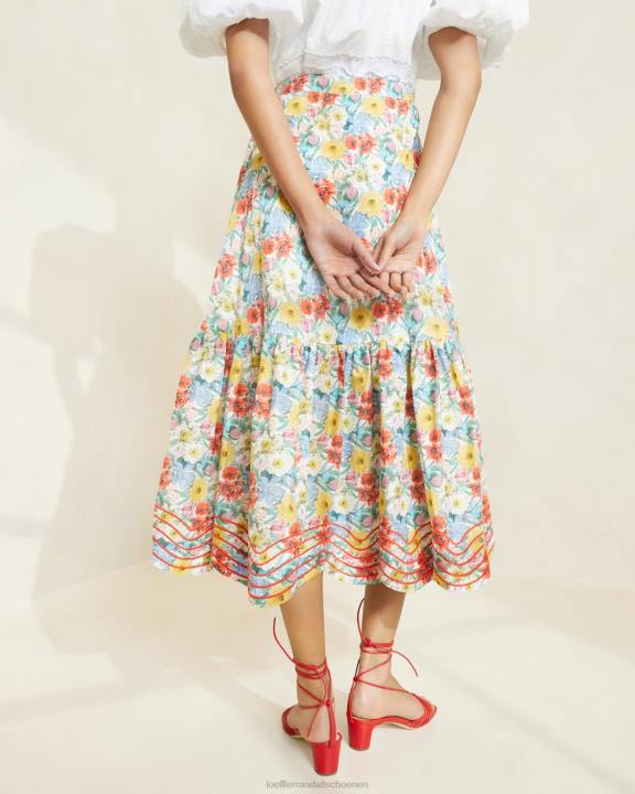 vrouwen opalen rok met ruches aan de zoom multi klaproos bloemen Loeffler Randall kleren J8TT227