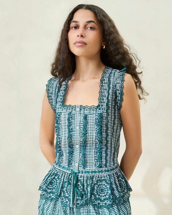 vrouwen Arden geschulpte blouse mini groene gingham Loeffler Randall kleren J8TT204