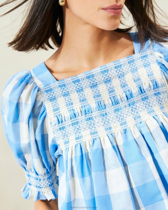 vrouwen Lydie gesmokte top blauwe gingham Loeffler Randall kleren J8TT199