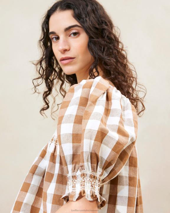 vrouwen Lydie gesmokte top bruin gingham Loeffler Randall kleren J8TT210