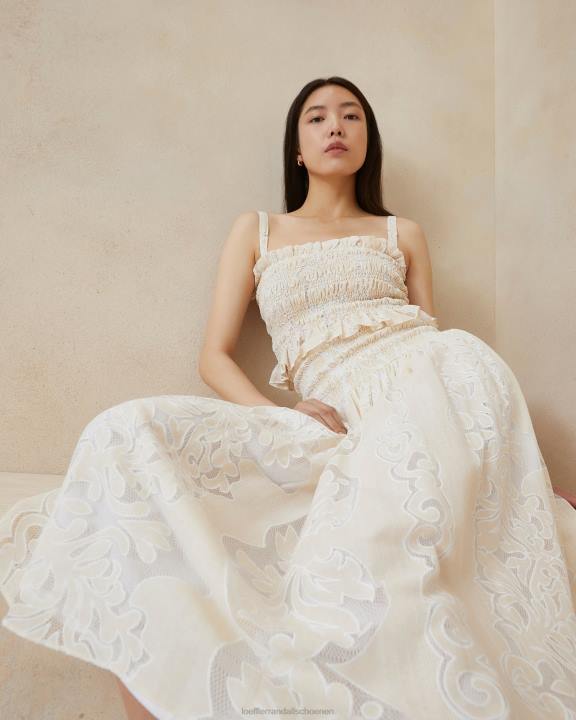 vrouwen anita gesmokte top ecru Loeffler Randall kleren J8TT251