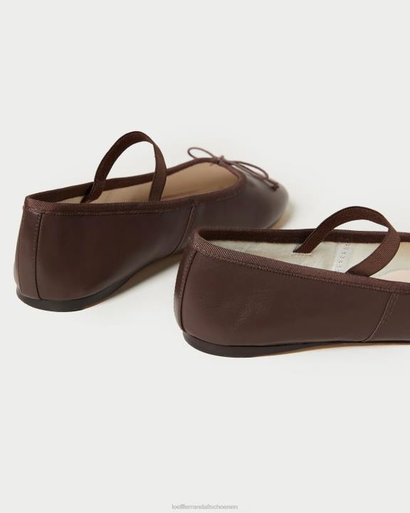 vrouwen leonie ballet plat chocolade leer Loeffler Randall schoenen J8TT296