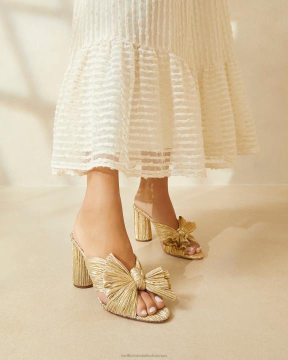 vrouwen Penny geplooide strikhak goud Loeffler Randall schoenen J8TT8